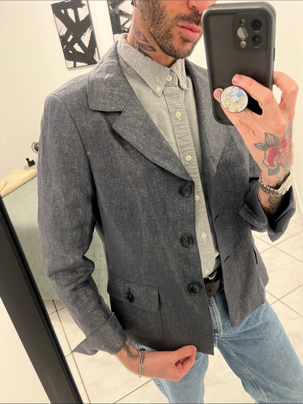 Lafayette 148 New York Shimmer Slate Gray Lightweight Blazer
